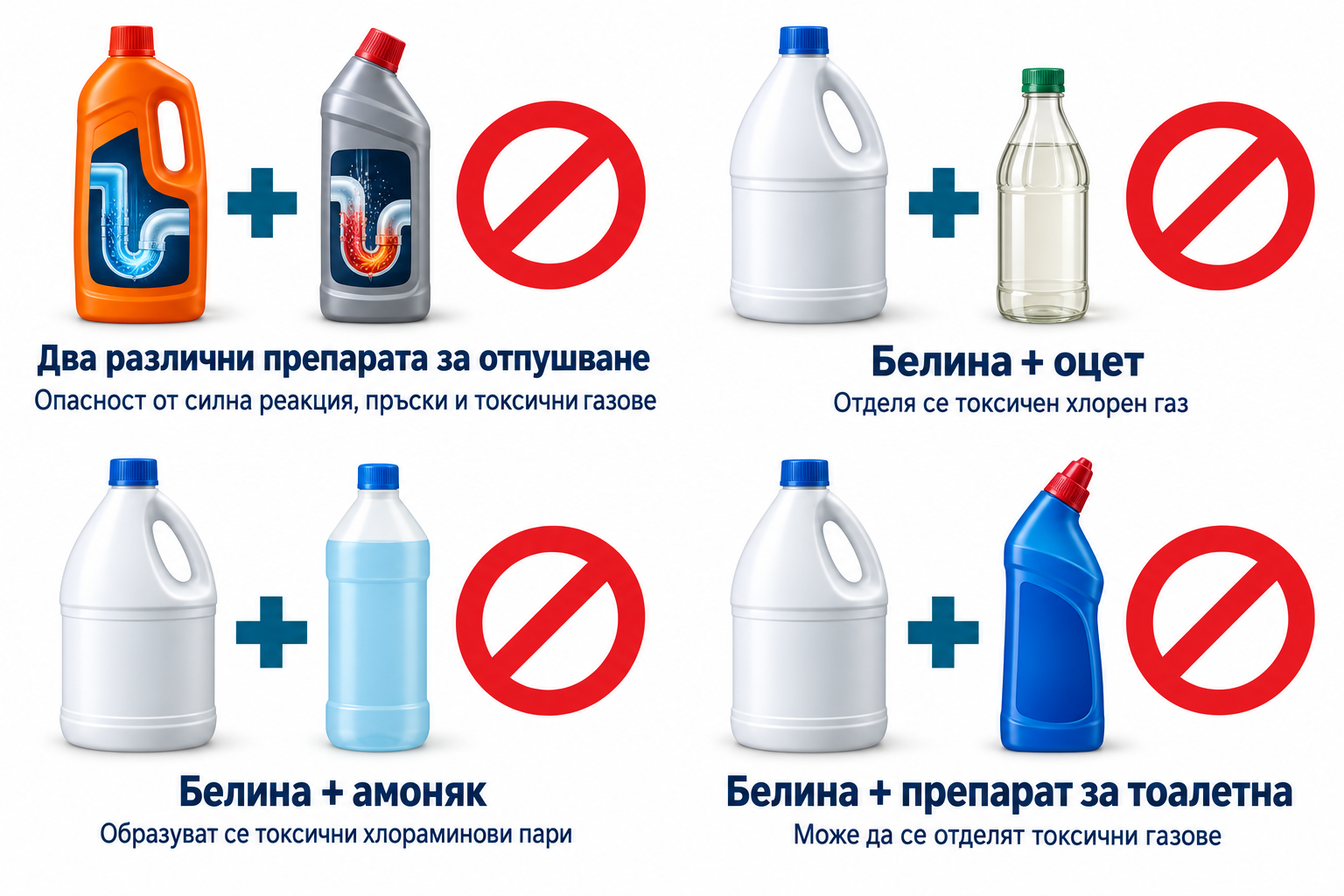 Препарати за отпушване на канали, които не трябва да се смесват